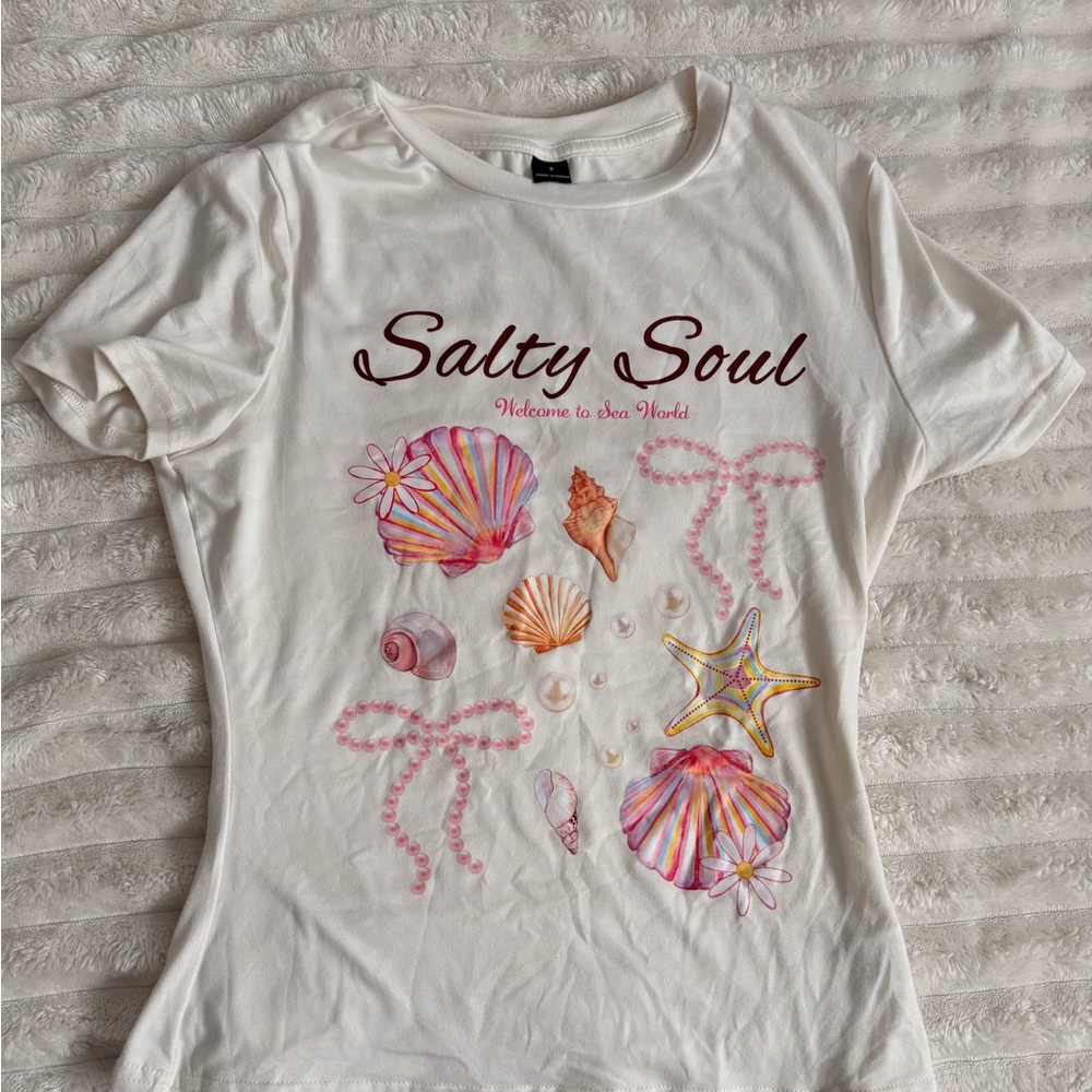 White 'Salty Soul' Seashell Graphic Tee